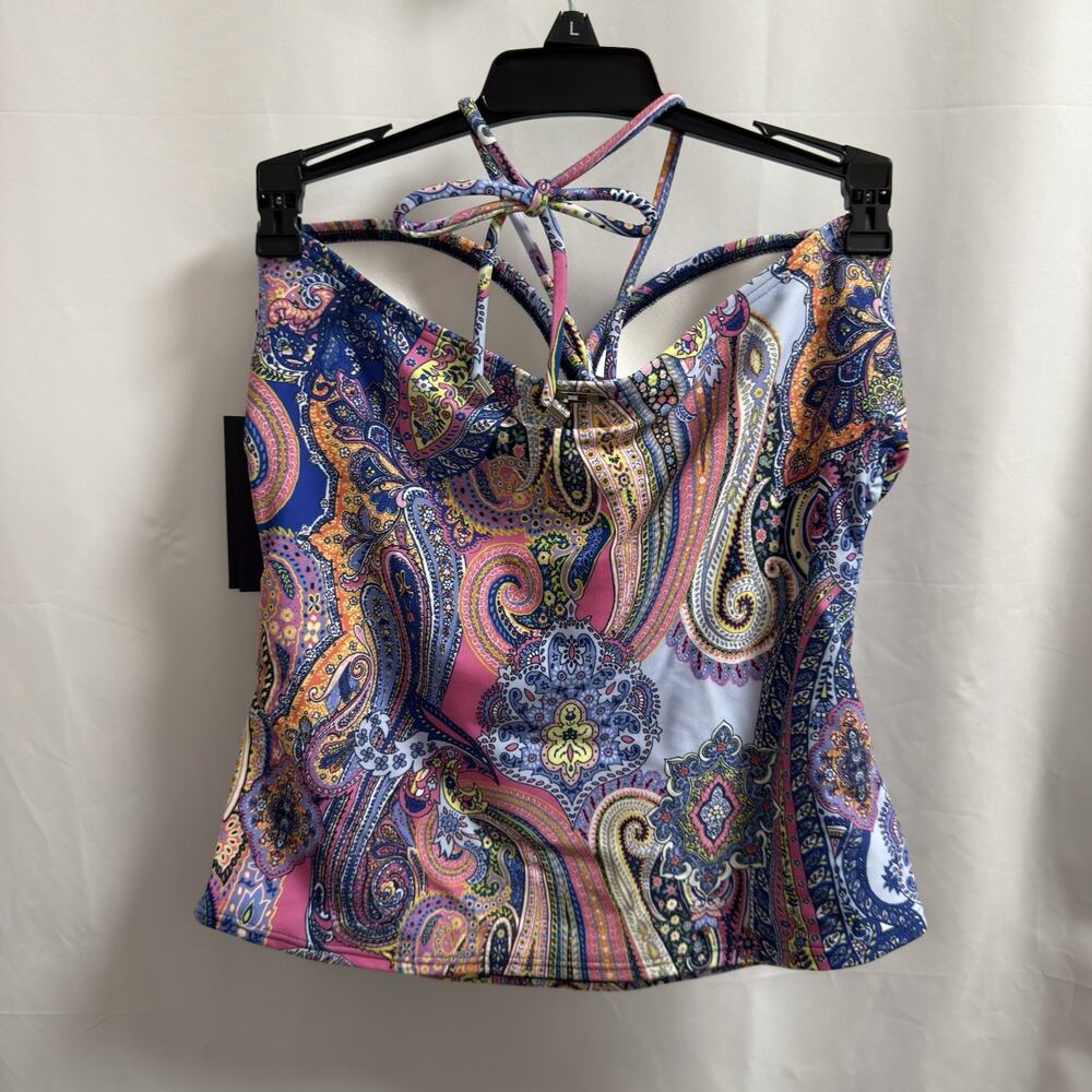 Tommy Hilfiger Halter Bandeau Tankini Top Women's Large Blue Multi - Picture 2 of 8